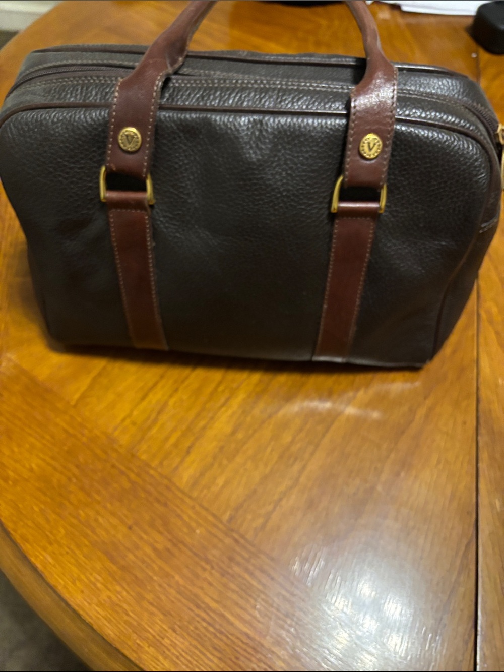 Valentino Men's Dark Brown Toiletry Bag with Brown Trim